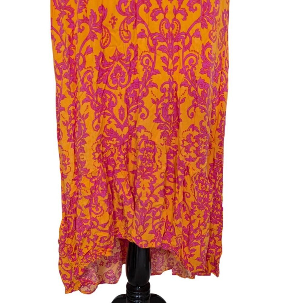 Abel the Label Leonard Floral Dress Womens Size Medium Orange Pink V Neck Rayon - Picture 4 of 11